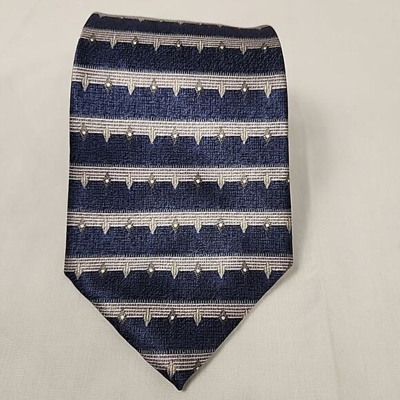 Pierre Cardin Men’s 100% Silk Repp Tie Necktie Navy Blue&White Stripes ◇pattern - Picture 1 of 6